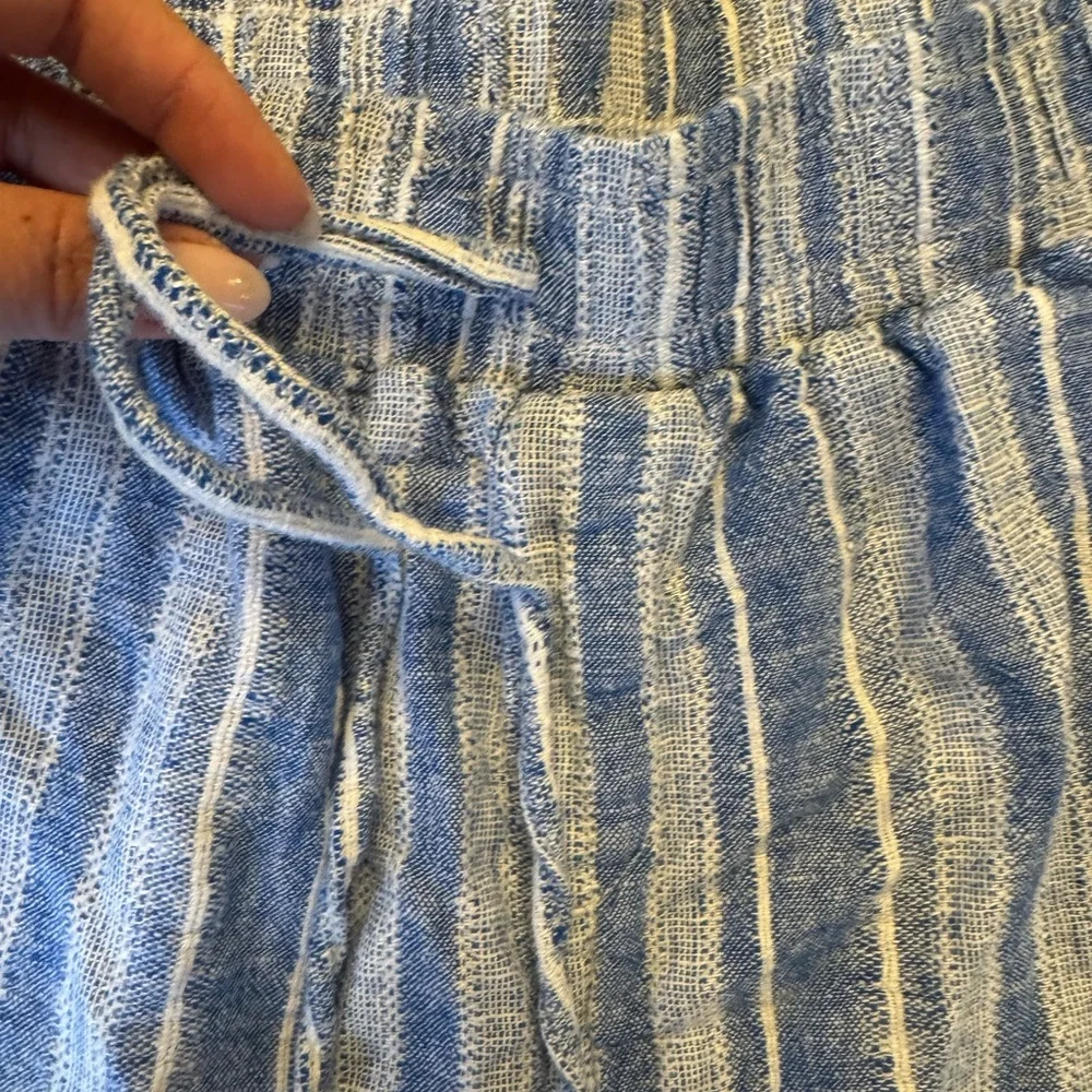 Briggs Linen Blend Light Blue‎ Striped Wide Leg Pants Beach Resortwear